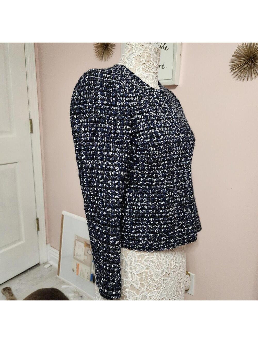 LKNW J Crew Blue white tweed metallic blazer jacket 4 Flawless